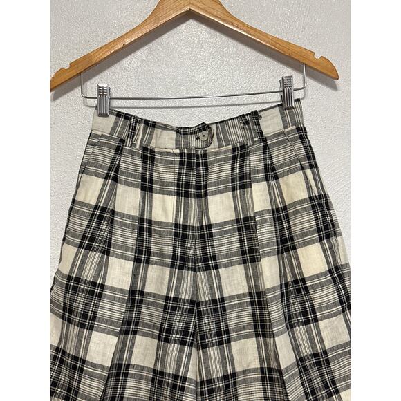 VTG Linen Fall Mom Bermuda Shorts 8 Black Cream Plaid Jorts City Fall Preppy - Picture 3 of 12